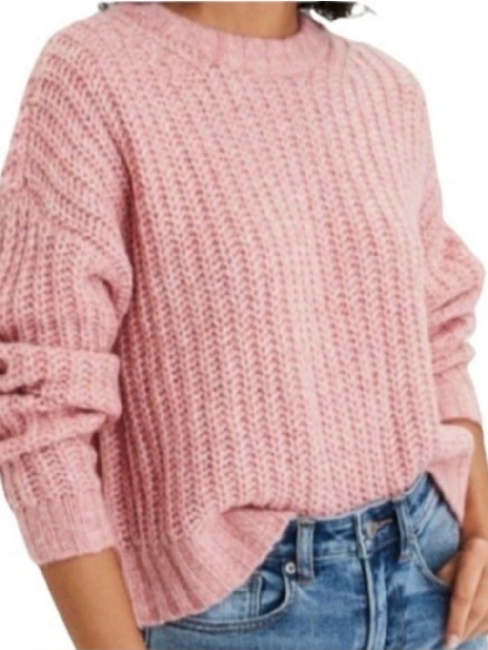 American Eagle Outfitters Soft Pink cropped  Chunky Crewneck Sweater size S NWT